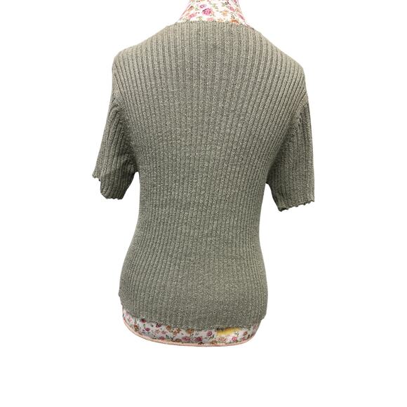 🪶 Dressbarn Petite PM Silk Rayon Knit Top – Metallic Gray Ribbed Tee - Picture 3 of 4